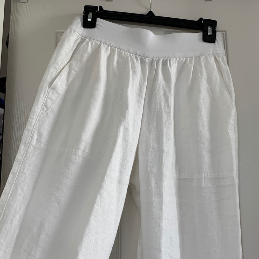 Lands End white linen wide leg pants. Size 2